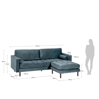 Debra 3-Sitzer Sofa mit Fußablage türkiser Samt 222 cm - Größen