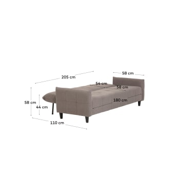 Nury 3 seater sofa bed in grey, 205 cm - sizes