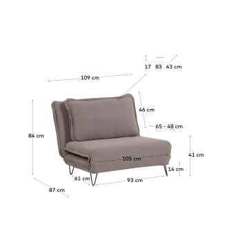 Sofa rozkładana Miski 2-osobowa szara 105 cm - rozmiary