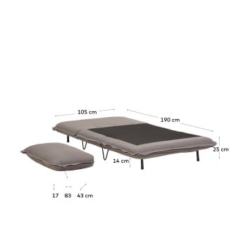 Sofa rozkładana Miski 2-osobowa szara 105 cm - rozmiary