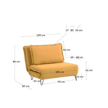 Sofa rozkładana Miski 2-osobowa musztardowa 105 cm - rozmiary