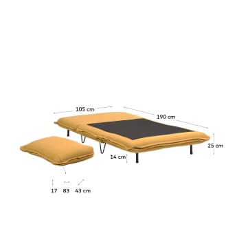 Sofá cama Miski 2 plazas mostaza 105 cm - tamaños