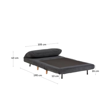Sofá-cama Keren 2 lugares efeito bombazine cinza-escuro 106 cm - tamanhos
