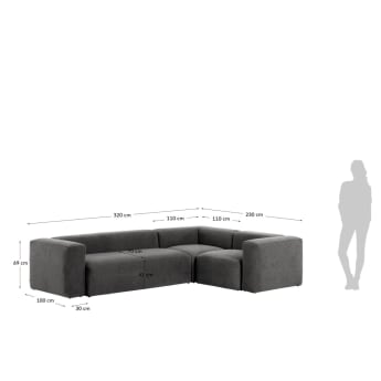 Sofá de canto Blok 4 lugares cinzento 320 x 230 cm - tamanhos