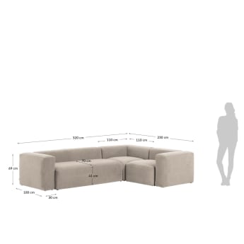 Sofa narożna Blok 4-osobowa beżowa 320 x 230 cm / 230 x 320 cm - rozmiary