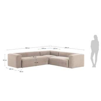 Blok 5-Sitzer-Ecksofa in Beige 320 x 290 cm / 290 x 320 cm - Größen