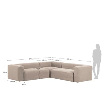 Blok 4 seater corner sofa in beige, 290 x 290 cm - sizes