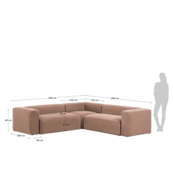 Canapé d’angle Blok 4 places rose 290 x 290 cm - dimensions