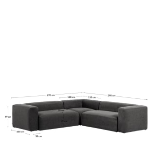 Sofá de canto Blok 4 lugares cinzento 290 x 290 cm - tamanhos