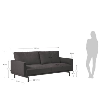 Sofa 3-osobowa Galene w kolorze szarym 214 cm - rozmiary