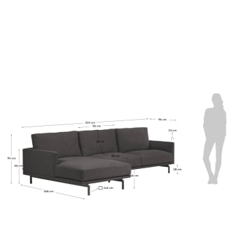 Sofa 3-osobowa Galene z szezlongiem po lewej stronie w kolorze szarym 214 cm - rozmiary