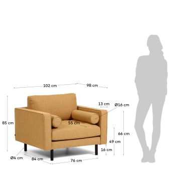 Fotel Debra w kolorze musztardowym - rozmiary