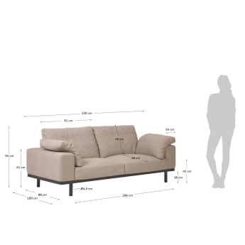Noa 3-Sitzer Sofa mit Kissen beige und Beine mit dunklem Finish 230 cm - Größen