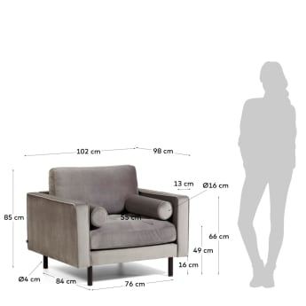 Debra armchair in grey velvet with beech wood legs - sizes