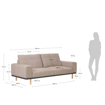 Noa 3-Sitzer Sofa beige mit Beinen naturbelassen 230 cm - Größen