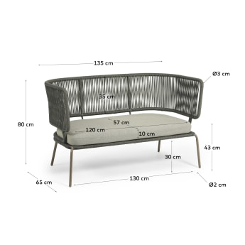 Nadin 2-Sitzer Sofa mit grünem Seil und verzinktem Stahl 135 cm - Größen