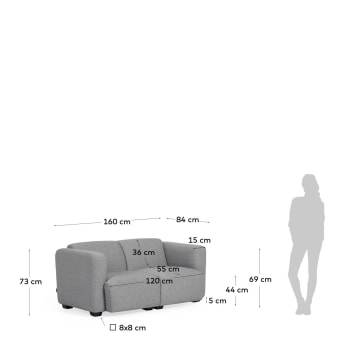 Sofa 2-osobowa Legara w kolorze jasnoszarym 160 cm - rozmiary