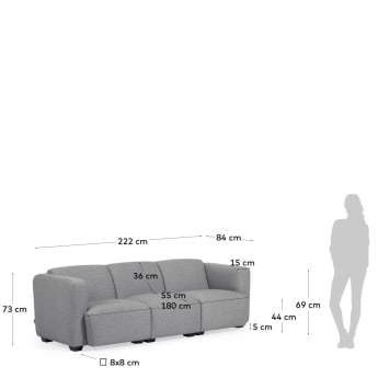 Sofa 3-osobowa Legara w kolorze jasnoszarym 222 cm - rozmiary