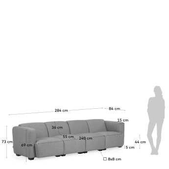 Legara 4 seater sofa in light grey, 284 cm - sizes