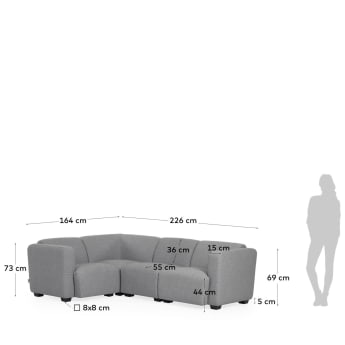 Legara 4 seater corner sofa in light grey, 226 x 164 cm - sizes