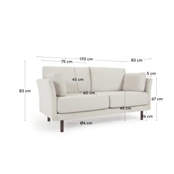 Gilma 2 seater sofa in beige with painted black finish legs, 170 cm - sizes