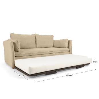 Sofá cama Tanit beige y patas de madera maciza de haya con acabado natural 210 cm - tamaños