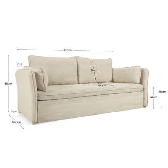Canapé-lit Tanit blanc pieds en bois de hêtre finition naturelle 210 cm - dimensions