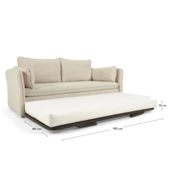 Sofà llit Tanit blanc i potes de fusta massissa de faig amb acabat natural 210 cm - mides