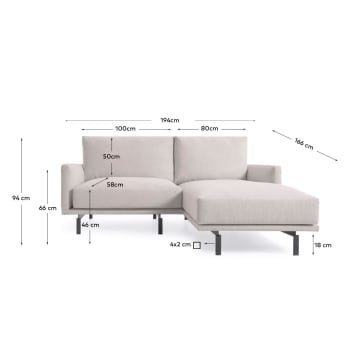 Galene 3-Sitzer Sofa beige mit Chaiselongue rechts 194 cm - Größen