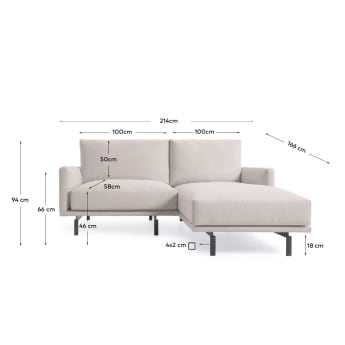 Galene 3-Sitzer Sofa beige mit Chaiselongue rechts 214 cm - Größen