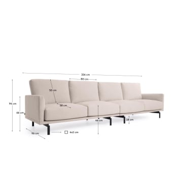 Galene 4 seater sofa in beige, 334 cm - sizes