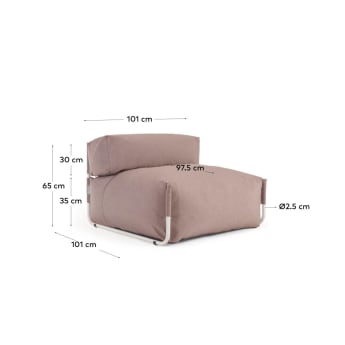 Σκαμπό καναπέ εξωτ. χώρου Square με πλάτη, τερακότα, λευκό αλουμίνιο, 105x101εκ - μεγέθη