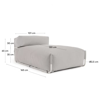 Puf sofá modular longue con respaldo exterior Square gris claro aluminio blanco 165x101 cm - tamaños