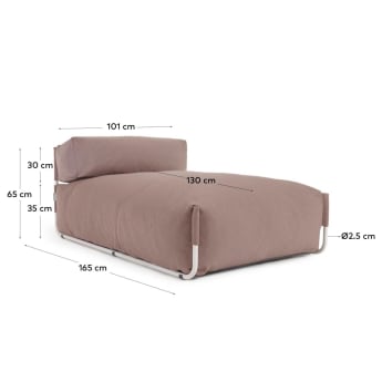 Puf sofá modular longue con respaldo exterior Square terracota y aluminio blanco 165x101cm - tamaños