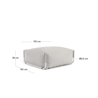 Pouf canapé modulaire Square 100 % extérieur gris clair et aluminium blanc 101 x 101 cm - dimensions