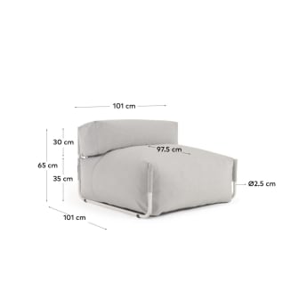 Pouf canapé modulaire extérieur avec dossier Square gris clair aluminium blanc 101x101cm - dimensions