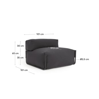 Pouf divano modulare schienale 100% outdoor Square grigio scuro e alluminio nero 101x101cm - dimensioni