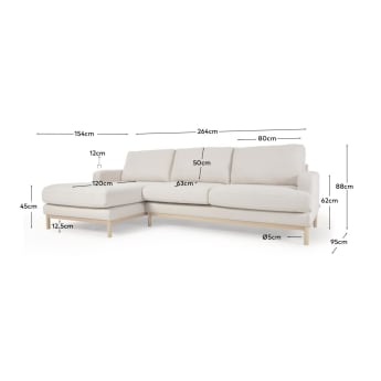 Mihaela 3 seater sofa with left-hand chaise longue in white micro bouclé, 264 cm - sizes
