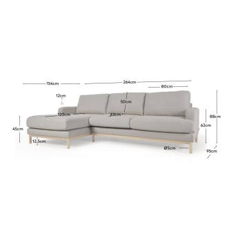 Mihaela 3 seater sofa with left-hand chaise longue in grey micro bouclé, 264 cm - sizes