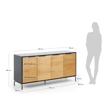 Savoi 4 door MDF sideboard with black lacquer & painted steel, 165 x 80 cm - sizes