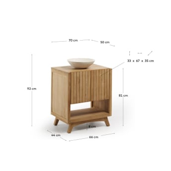 Meuble salle de bains rectangulaire Kuveni en bois de teck 70 x 80 cm - dimensions