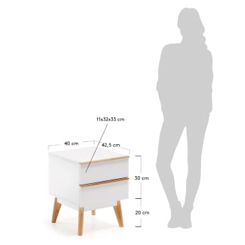 Melan bedside table with white lacquer and solid rubber wood, 40 x 50 cm - sizes