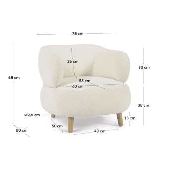 Luisa white bouclé armchair with solid rubber wood legs. - sizes