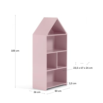 Libreria a casetta per bambini Celeste in MDF rosa 50 x 105 cm - dimensioni
