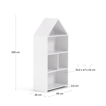 Celeste kids’ little house shelf unit in white MDF 50 x 105 cm - tamaños