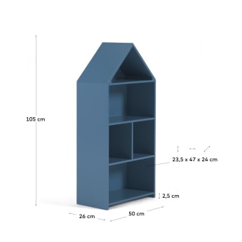 Celeste kids’ little house shelf unit in blue MDF 50 x 105 cm - sizes