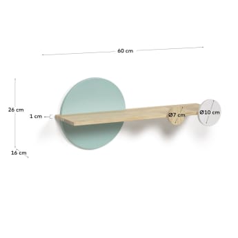 Diti shelf in solid natural pine and white and turquoise MDF 60 x 26 cm - sizes