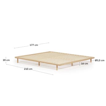 Cama Anielle de madera maciza de fresno para colchón de 160 x 200 cm - tamaños