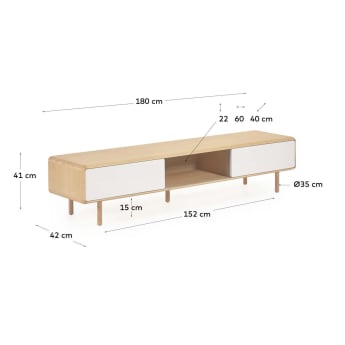 Anielle TV-meubel van massief essen & essenfineer met 2 deuren, 180 x 41 cm - maten