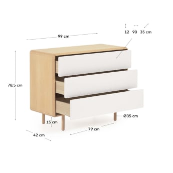 Commode Anielle de 3 tiroirs en bois et placage de frêne 99 x 78,5 cm - dimensions